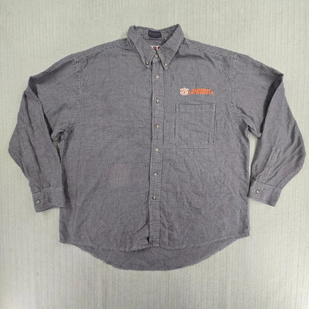 Vintage Auburn Tigers Shirt Mens Large Herringbone Long Sleeve Button Up Flannel
